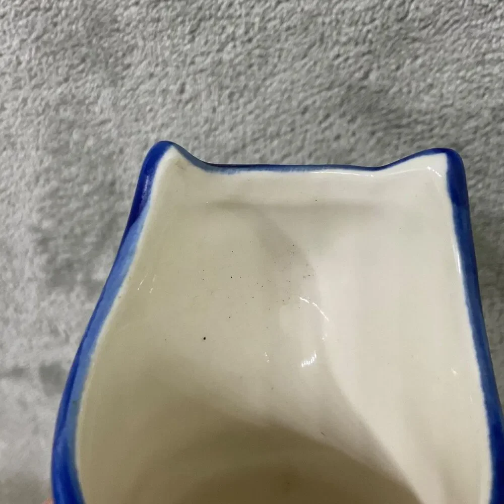 Bird Can Fox for Anthropologie Ceramic Cat-Shaped Vase Brush pen holder blue/gld